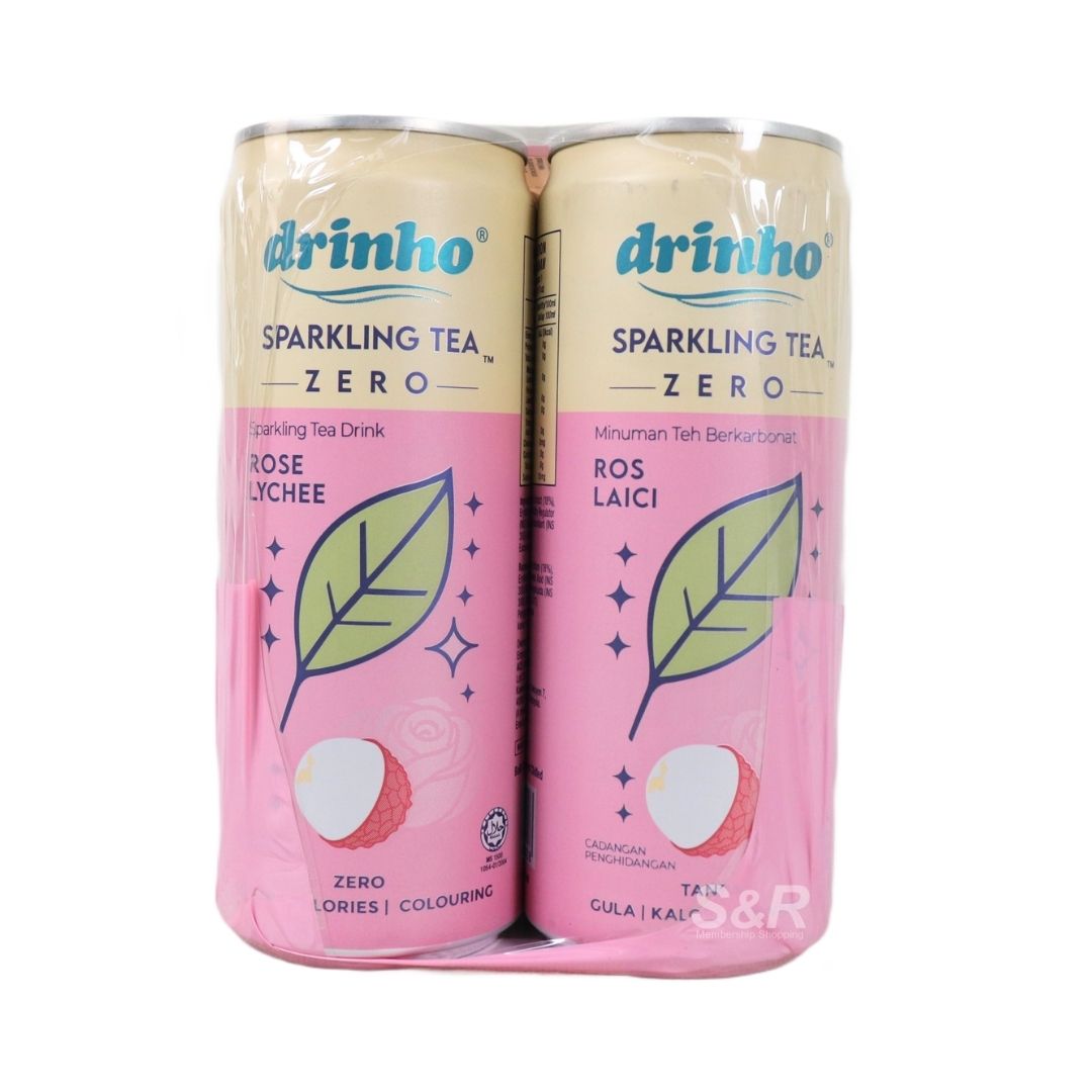 Drinho Rose Lychee Zero Sparkling Tea Drink 320mL x 4 cans